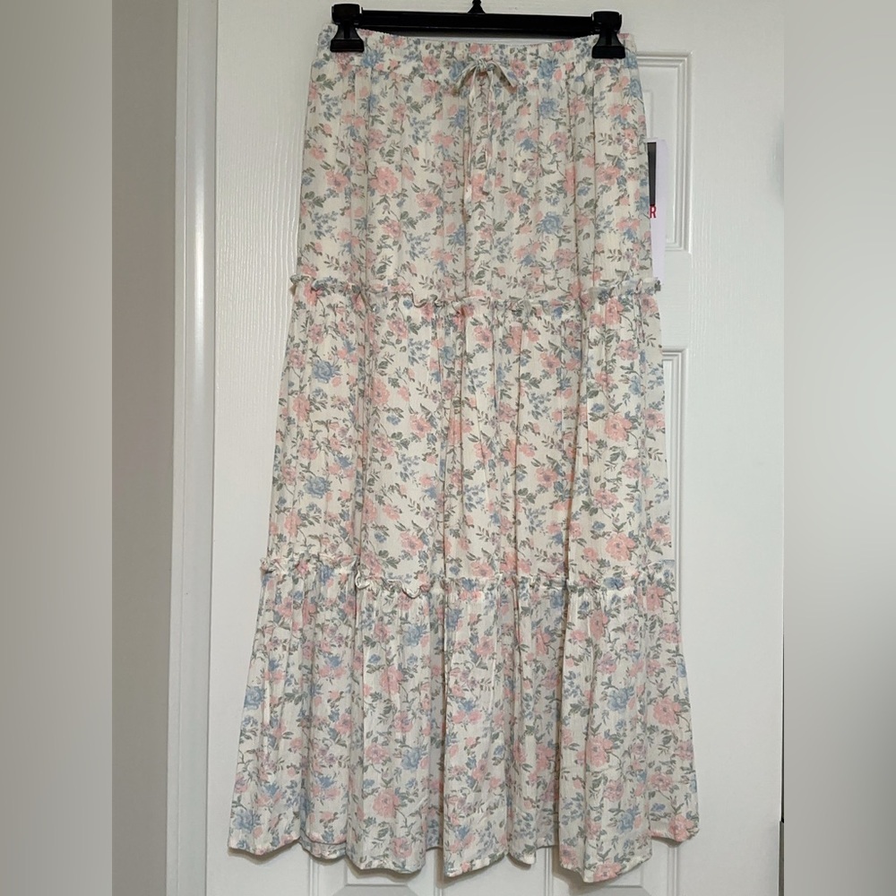 Celebrity Pink Floral Tiered Maxi Skirt - White with Pink & Blue - Picture 10 of 16